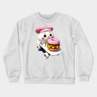 Rolling Flavor Revolution - Donut Topped Cheeseburger on Skateboard Crewneck Sweatshirt